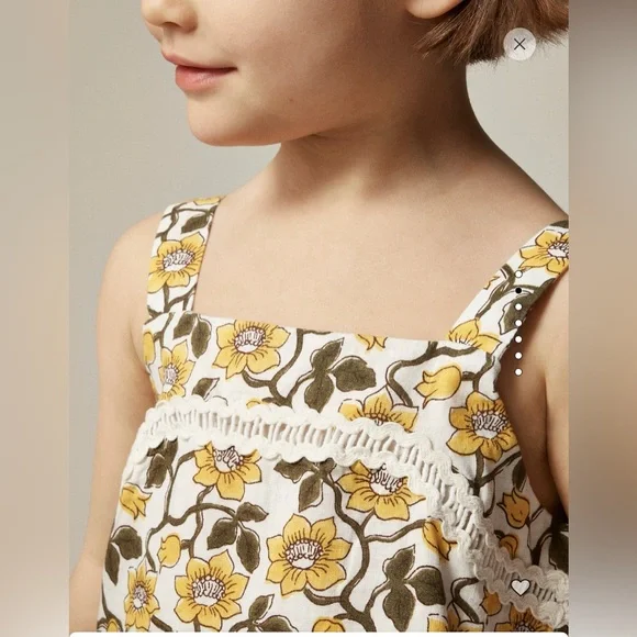 NWT crewcute Girls' rickrack dress in daffodil linen-cotton blend - Picture 2 of 6